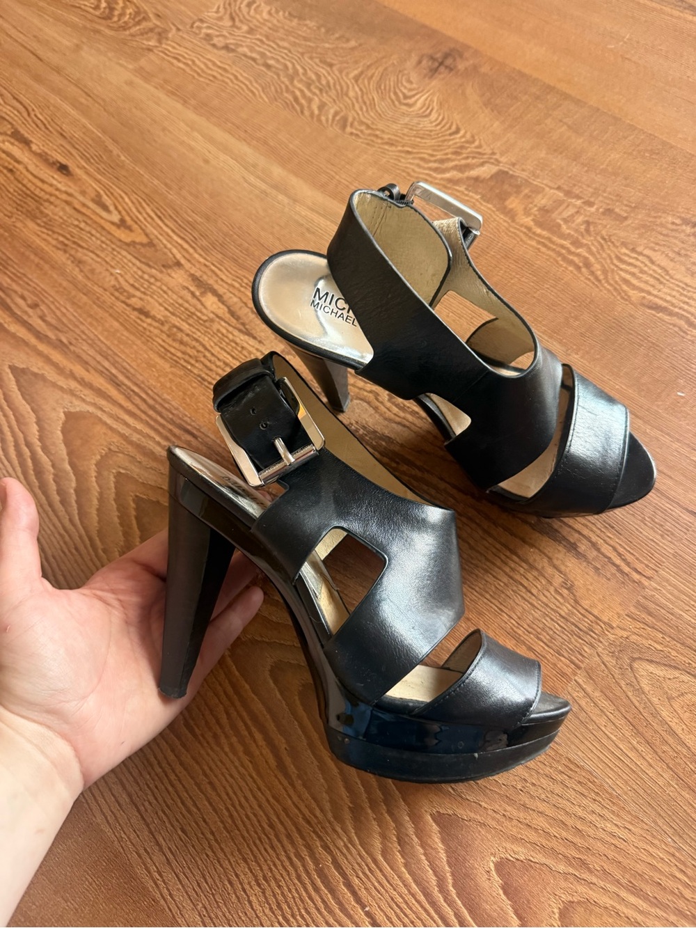 MICHAEL Michael Kors Black Cutout Leather Platform Heels
